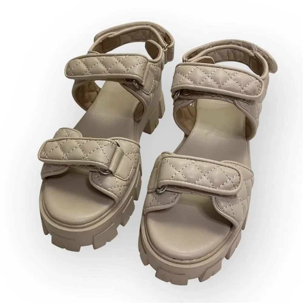Missguided Quilted Chunky Granded Sandals Women’s US 6 Cream